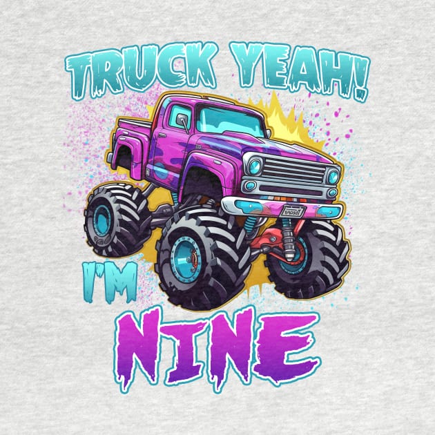 Truck yeah Birthday Tee Nine year old Girl Tee Monster Truck Birthday Country Birthday Kids by inksplashcreations